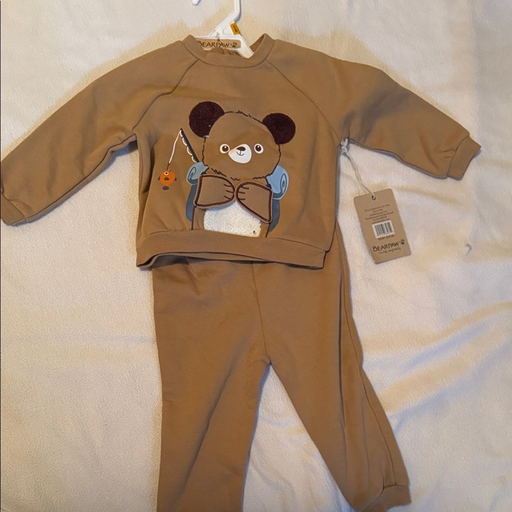 BearPaw Kids Pajama Set - Tan with Bear Design